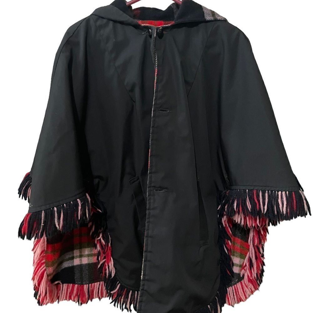 Pioneer Wear RARE Reversible Riding Poncho Wool Red Buffalo Plaid Waterproof - Picture 3 of 12